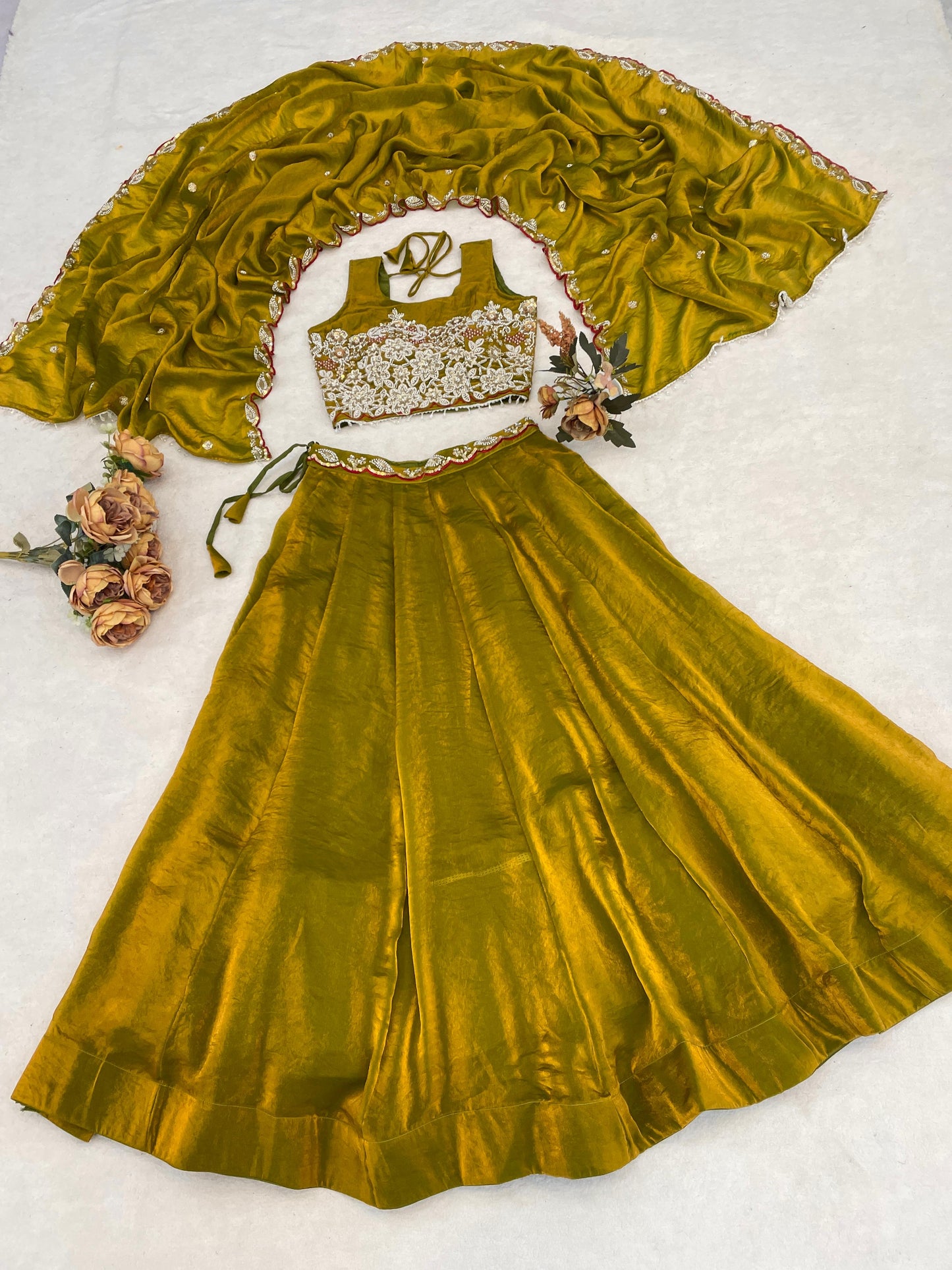 Party Wear Green Fendy Silk Lehenga