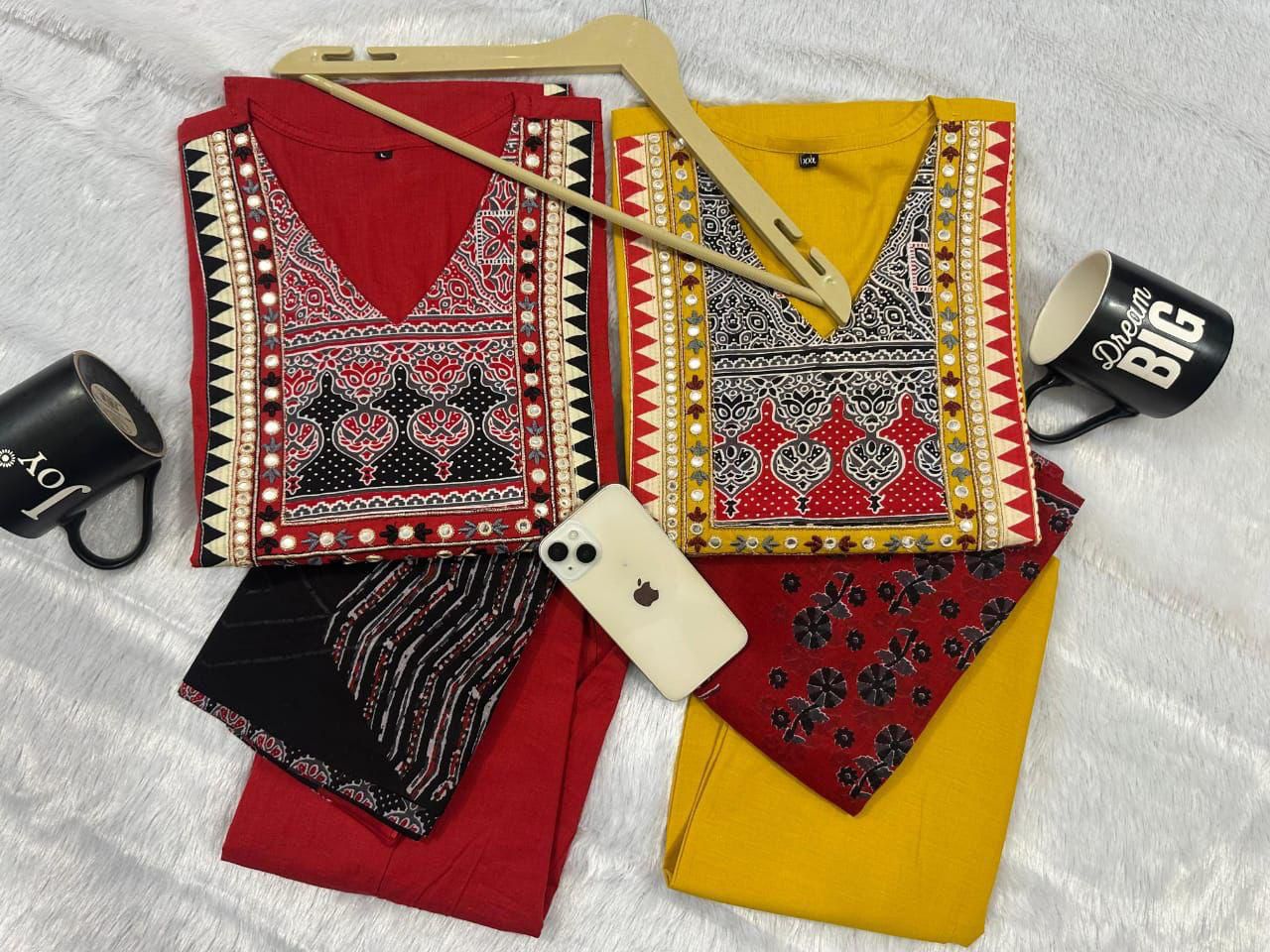 Designer Ajrakh Cotton Kurta 3-piece Set