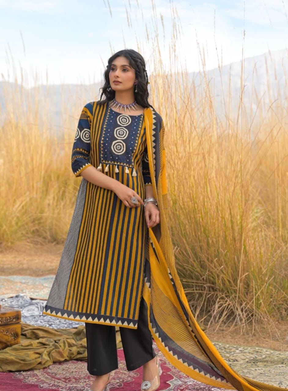 Trendy Straight Cotton Kurta 3-Piece Set