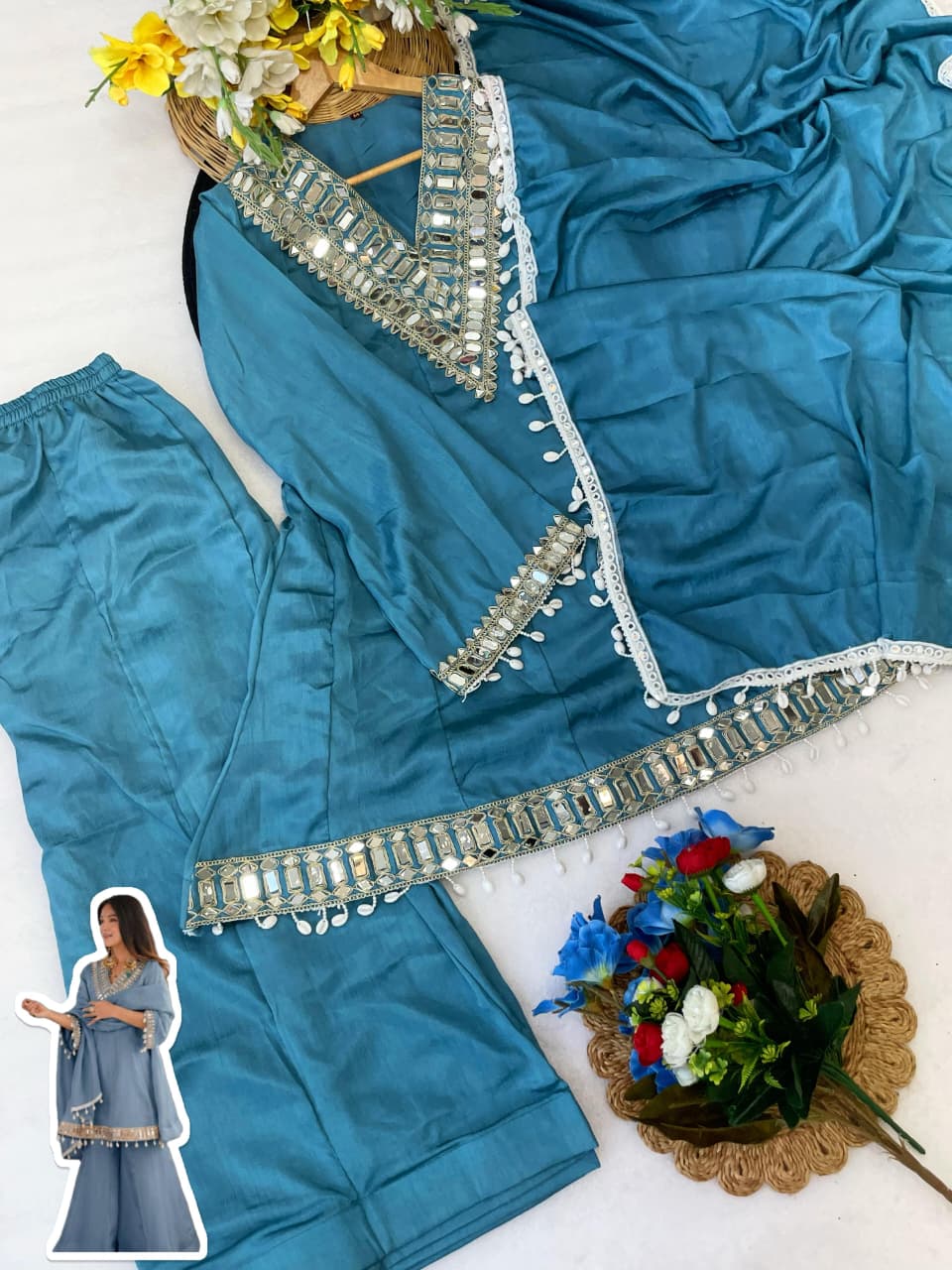 Real Mirror Work Palazzo Set