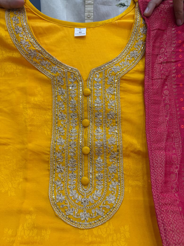 Designer Yellow Banarasi Suit Set