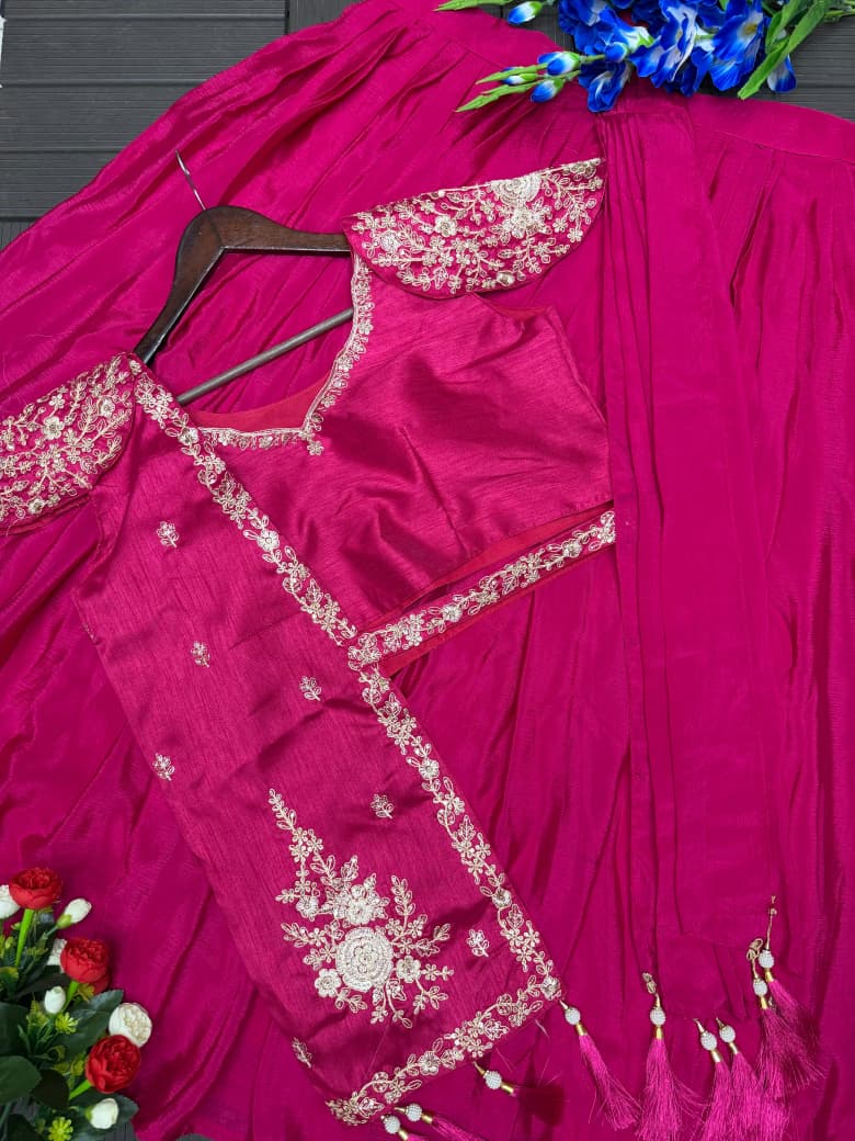 Partywear Chinon Pink Lehenga Choli With Jacket