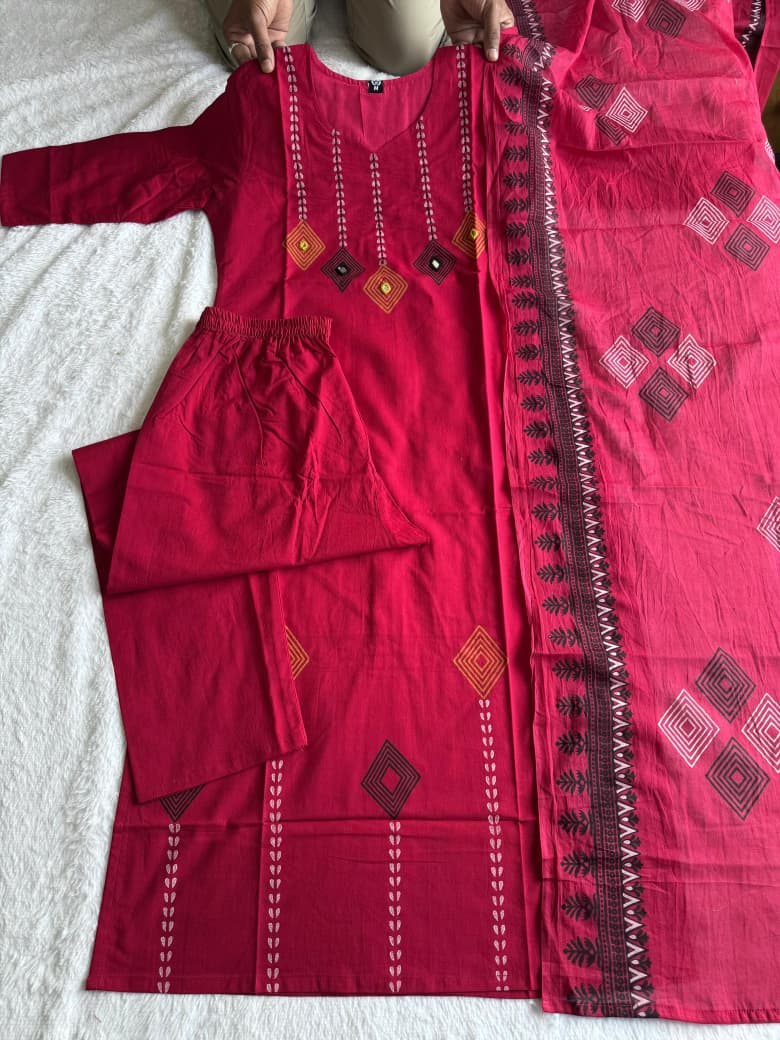 New Designer Cherry Mul Cotton Kurta Set