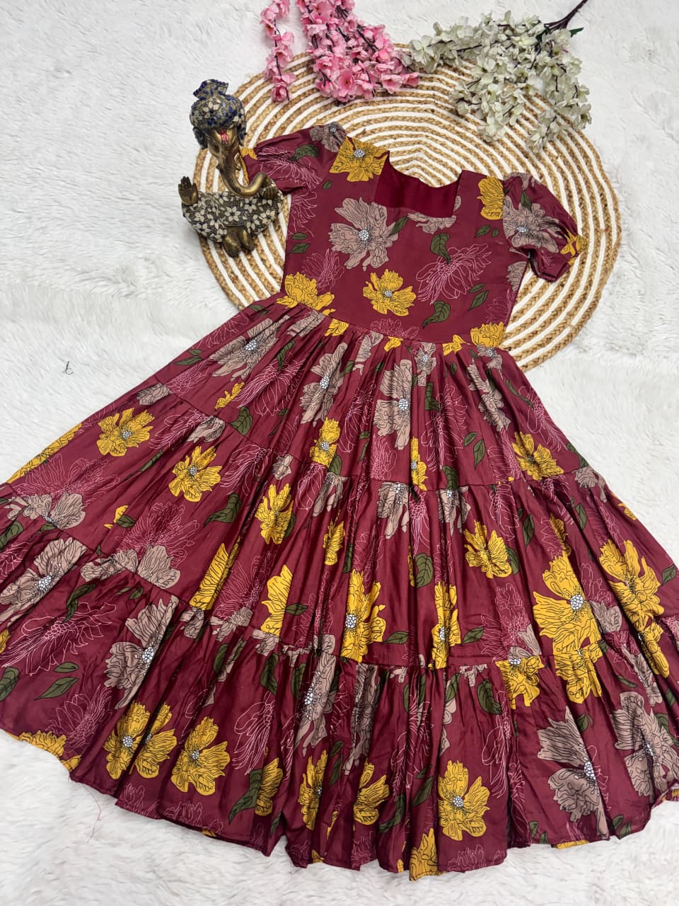 Stylish Muslin Cotton 3-Tiered Dress