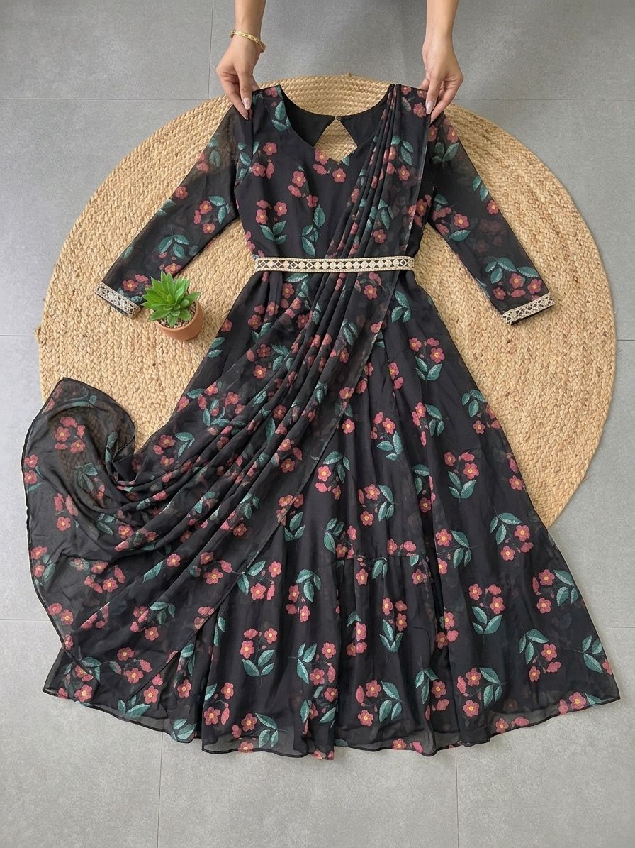 Indo-Western Pallu-Style Draped Gown