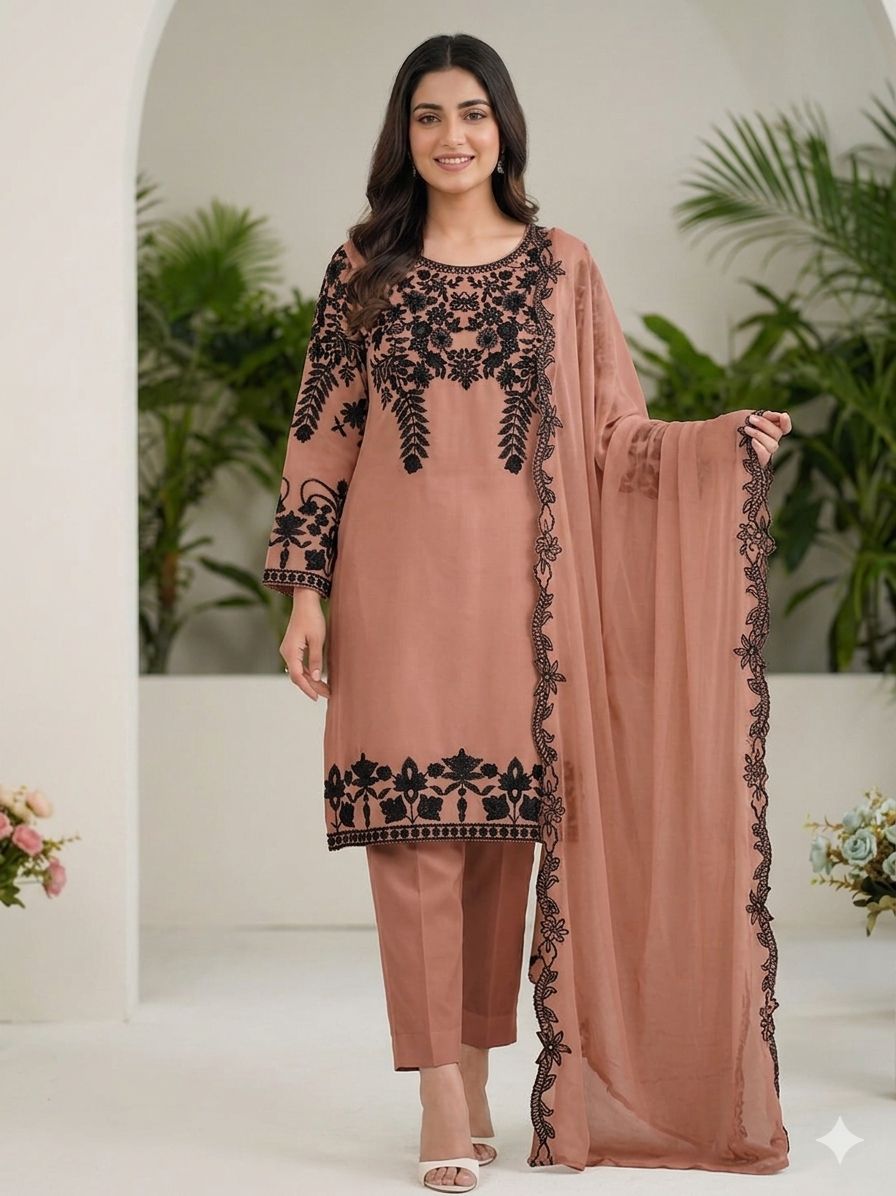 Elegant Sequence Embroidery Suit Set