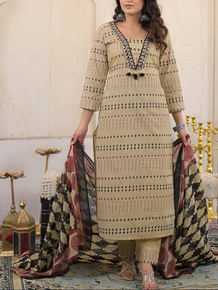 Elegant Discharge Print Cotton Kurta Set