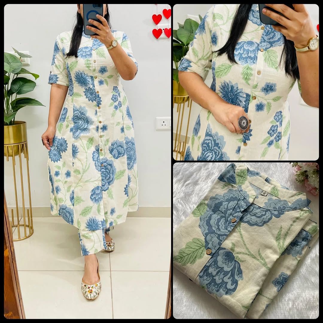 Floral A-line Kurti Cotton Co-Ord Set