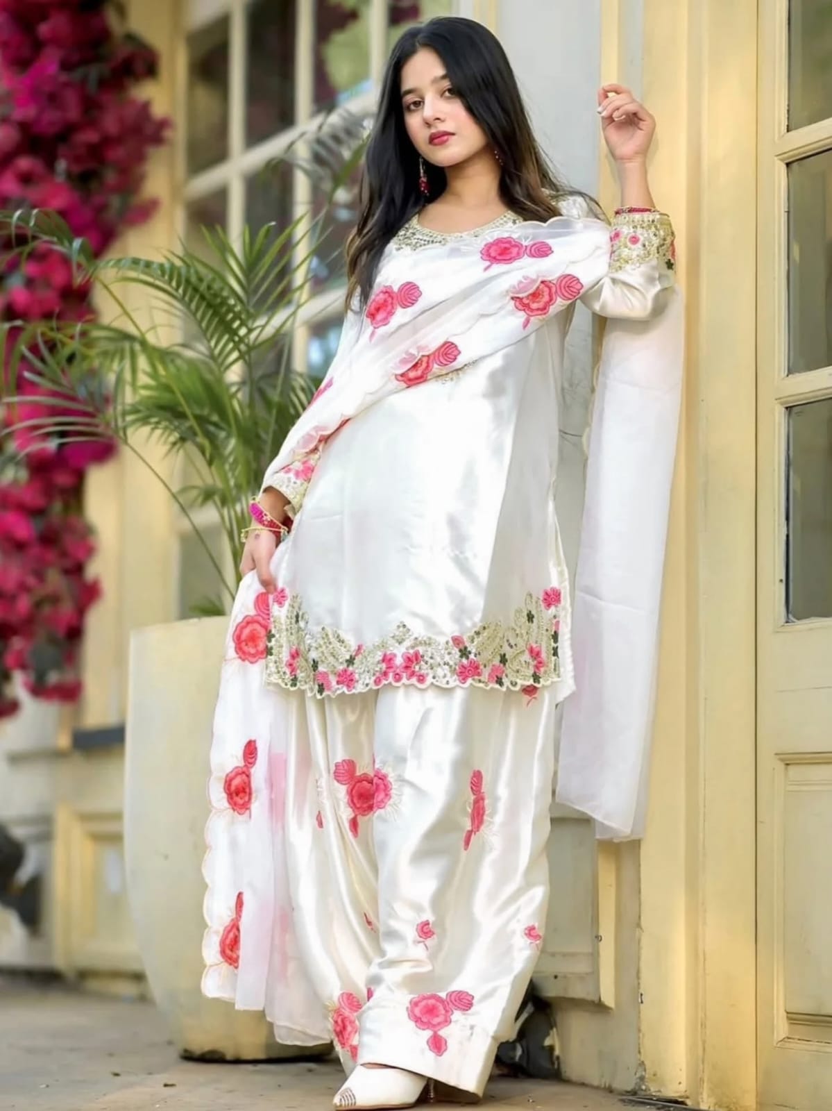 Floral White Cut Work Farshi Salwar Suit Set