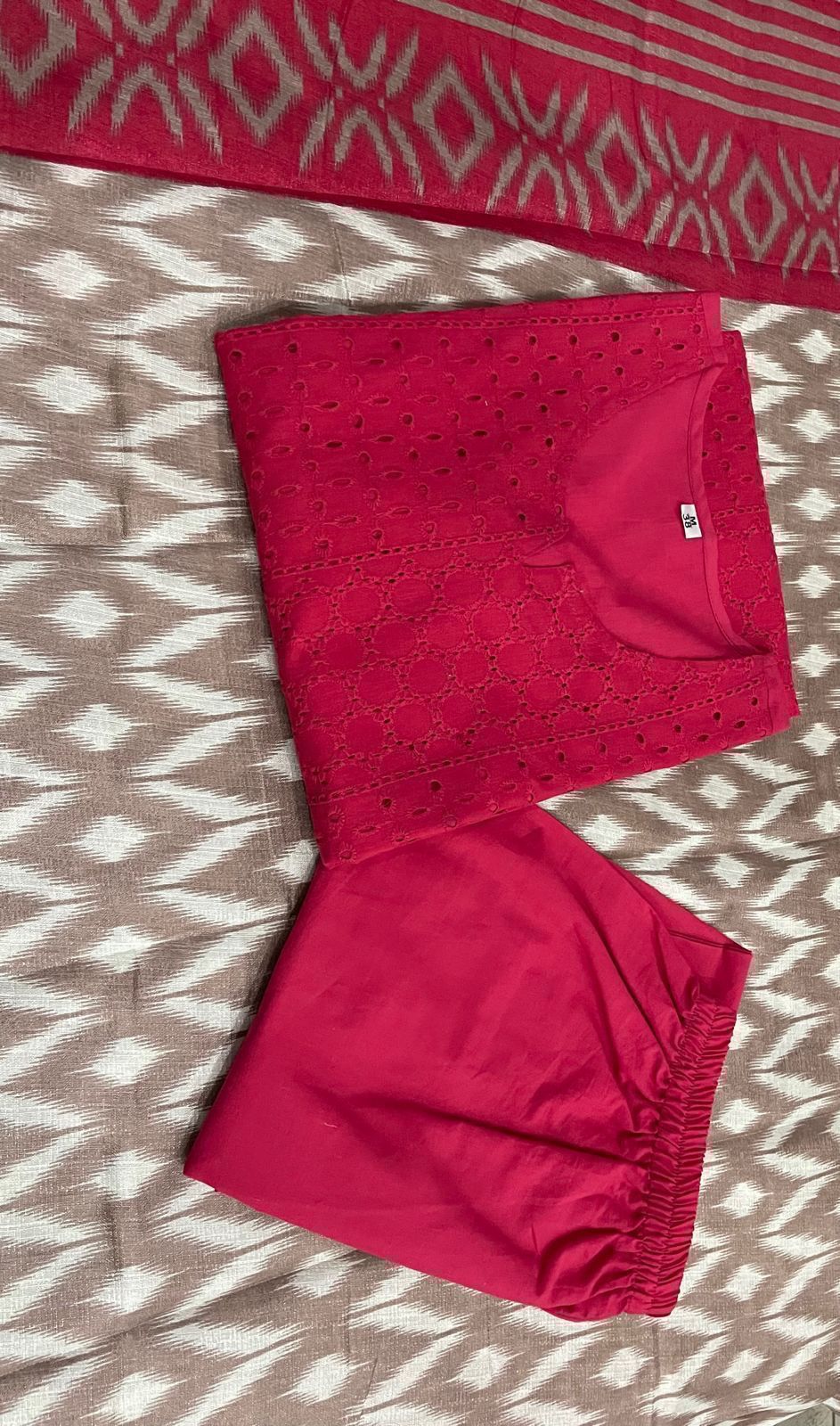 Beautiful Schiffli Embroidery Cotton Kurta Set