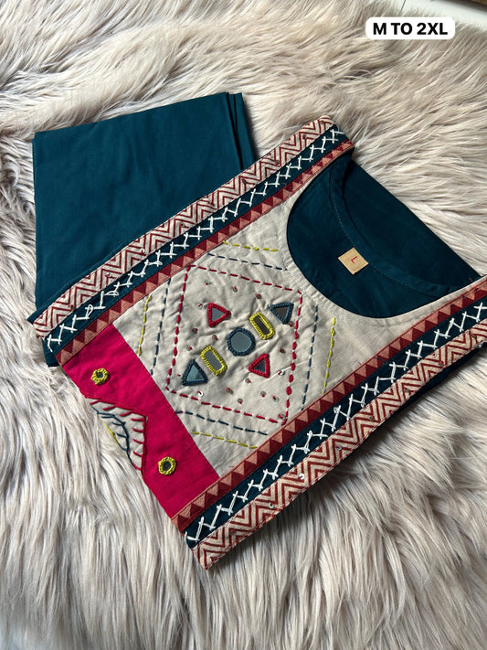 Elegant Embroidered Dhabu Cotton Co-ord Set
