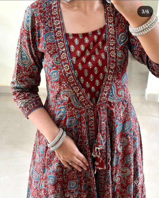 Graceful Embroidered Anarkali Cotton Kurta Set