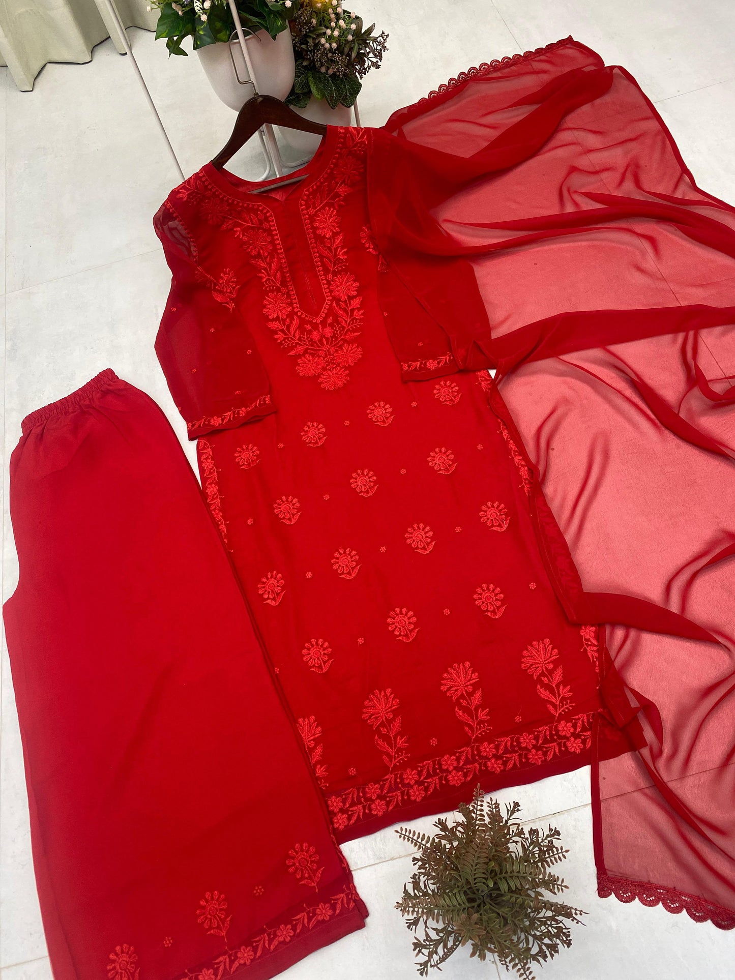 Designer Georgette Suit with Palazzo And Dupatta