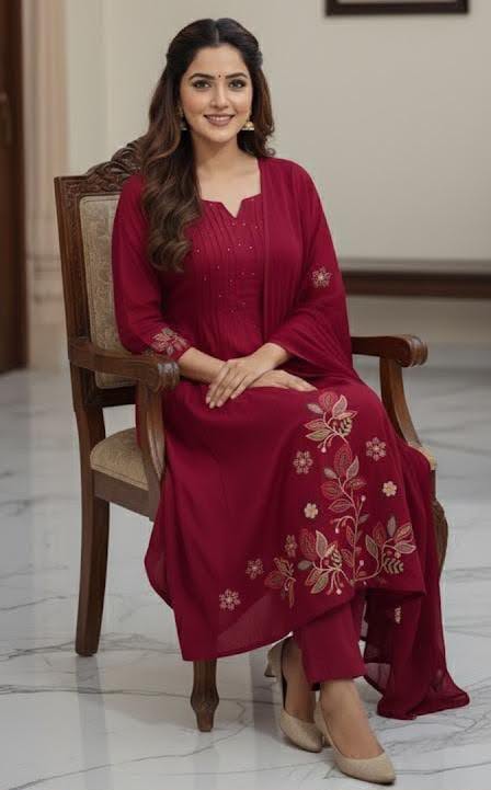 Graceful Pintex Yoke Embroidered Cotton Kurta Set
