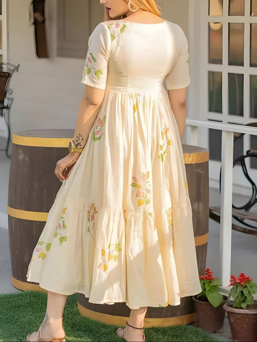 Beautiful Off-White Floral Print Maxi Dress