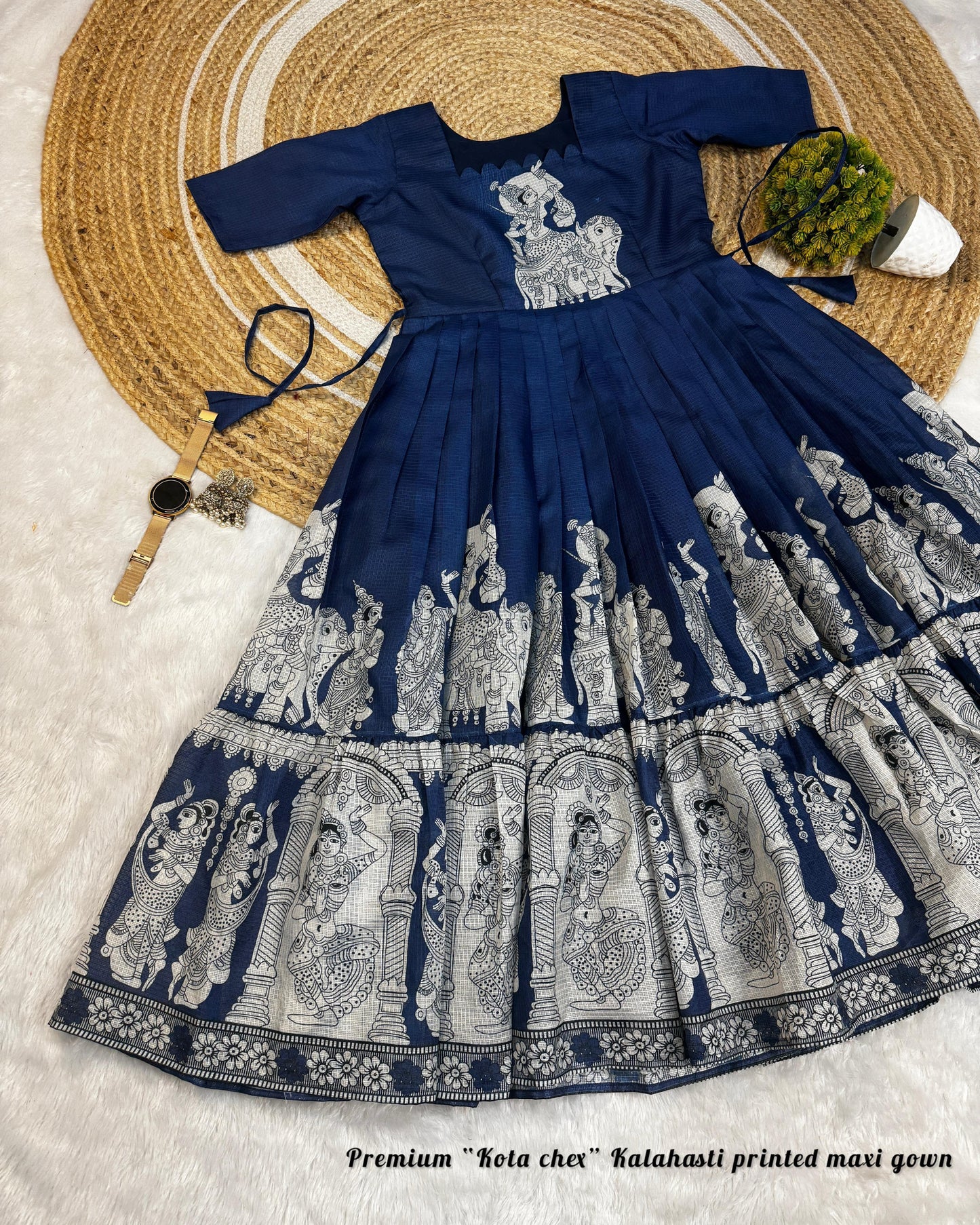 Kalahasti Kalamkari Pure Kota Cotton Maxi Dress
