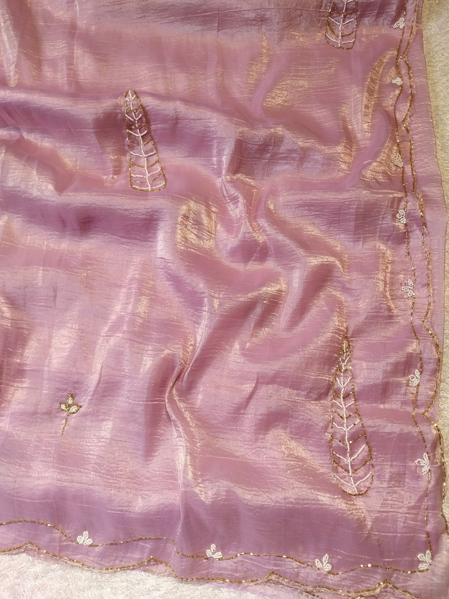 Premium Crush Blooming Saree With Handwork