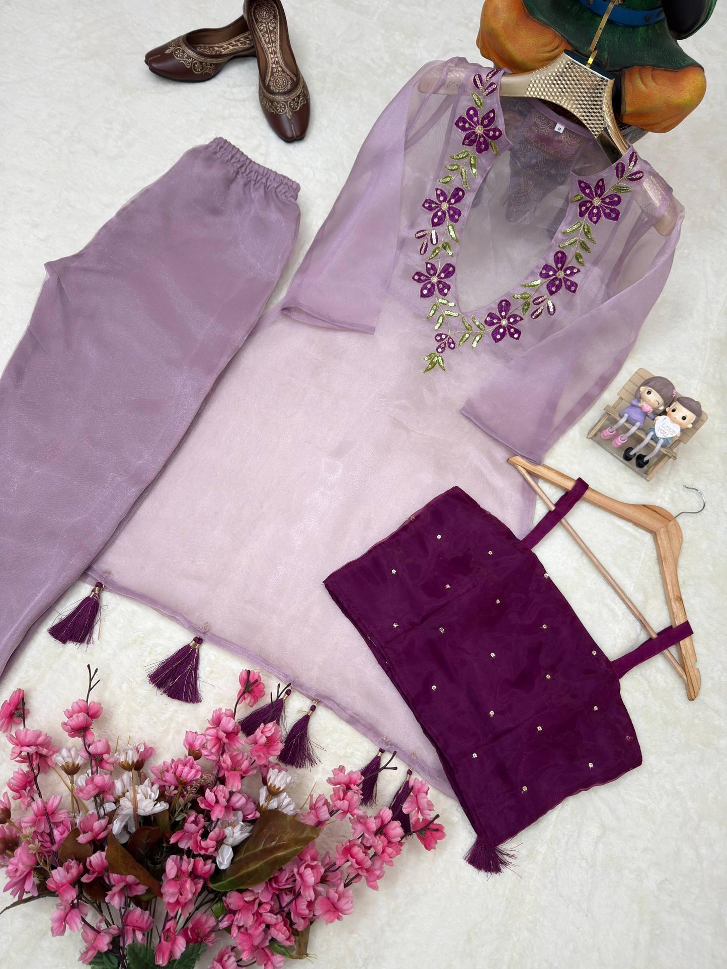 Organza Embroidered 3-Piece Kurti Set