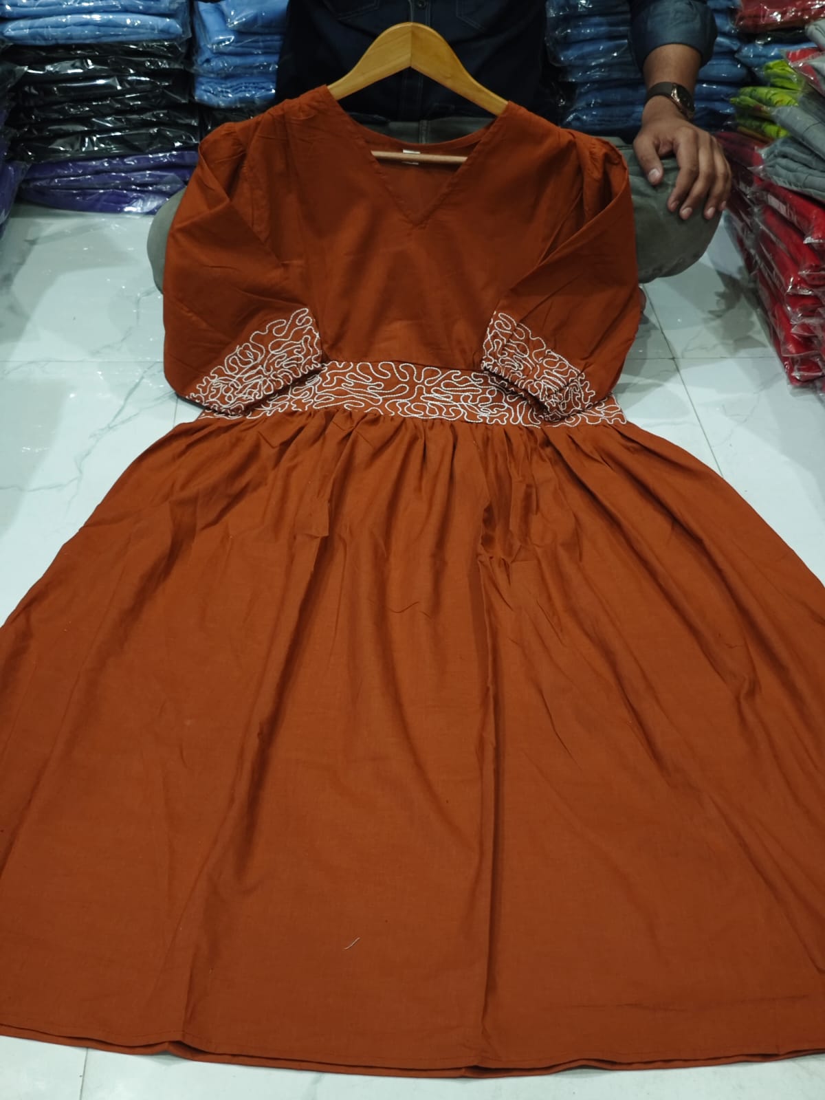 Premium Rust Cotton Midi Dress