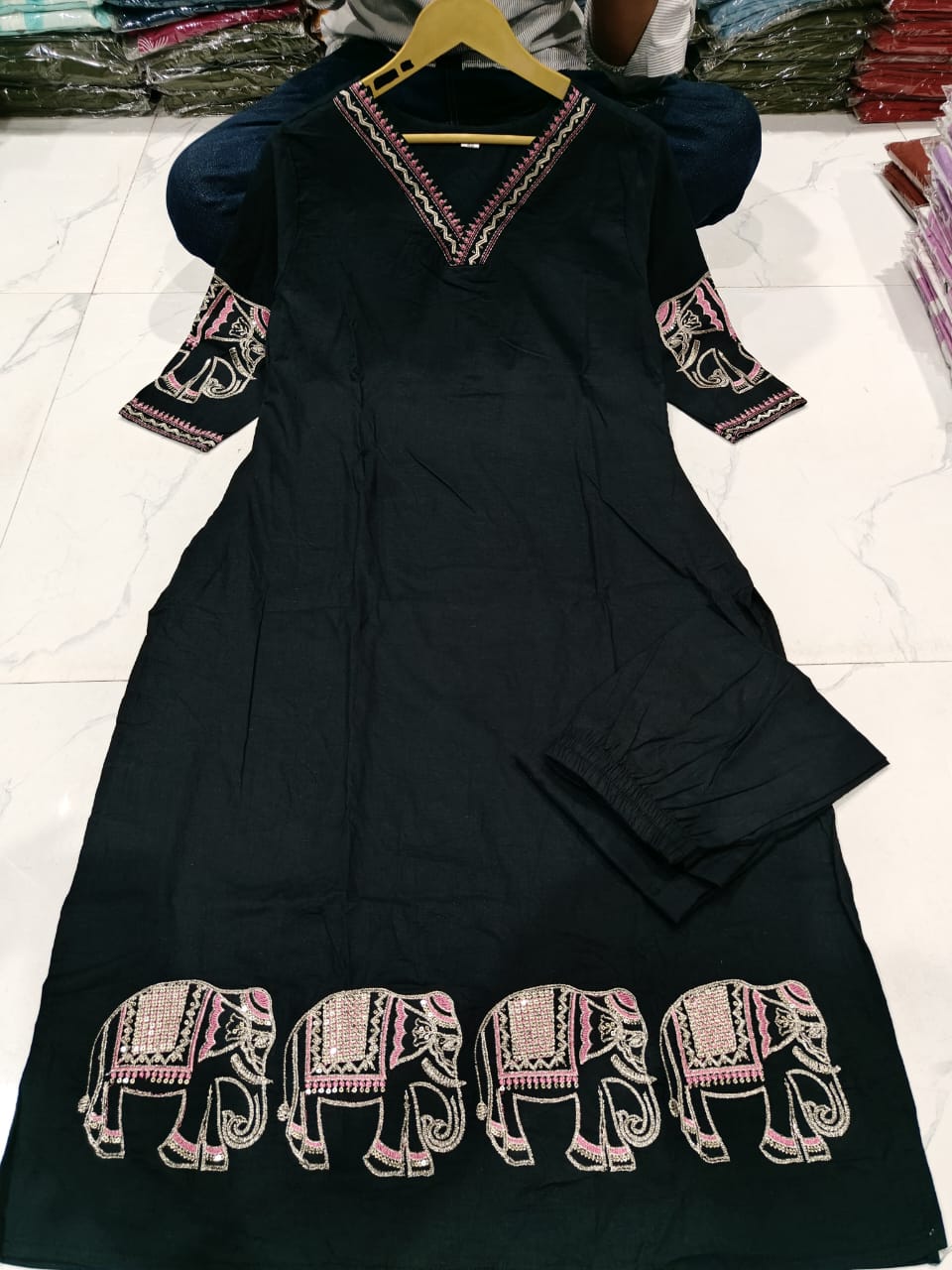 Black Sequence Embroidered Cotton Co-ord Set