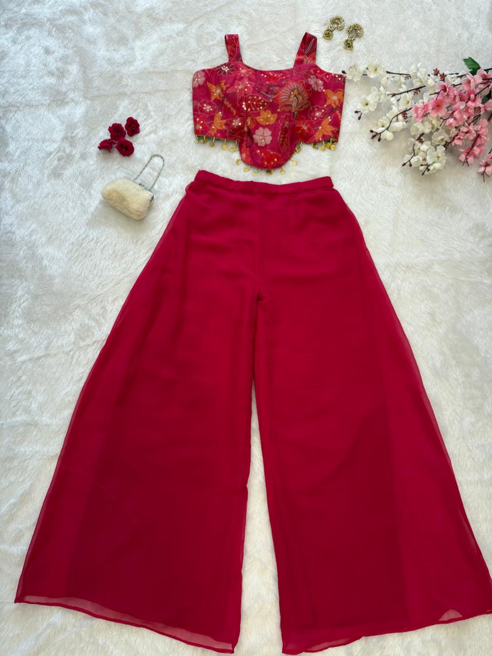 Designer Festive Special Crop Top & Palazzo Set