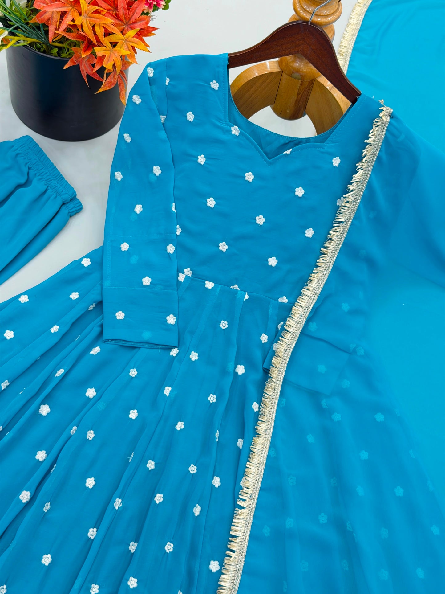 Elegant Light Blue Exclusive Designer Gown Set