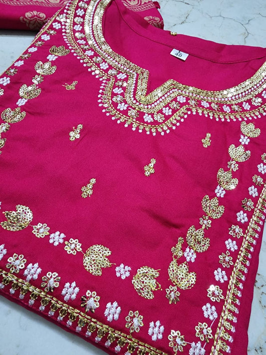 Elegant Pink Rayon Kurta Set with Rich Adda Handwork