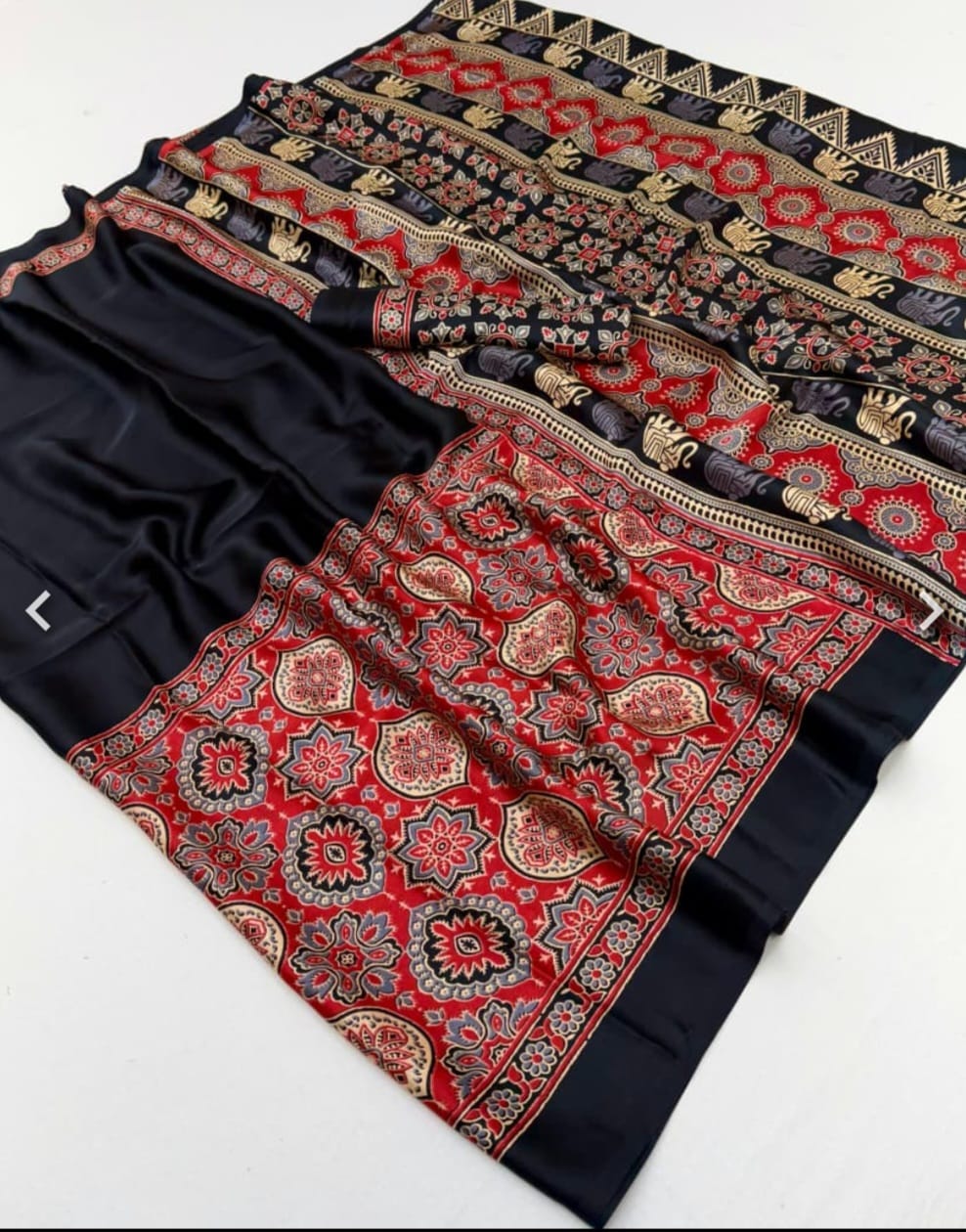 Premium Ajrakh Gajji Crepe Silk Saree