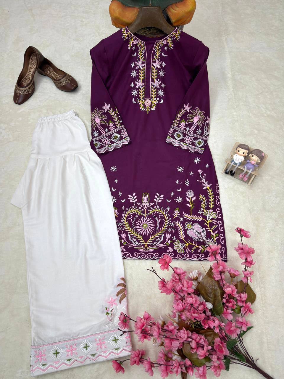 Stylish Purple Rayon Cotton Co-ord Set