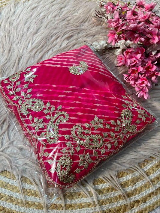 Soft Georgette Leheriya Silk Saree With Pittawork