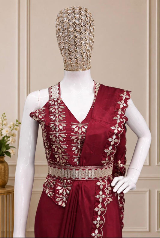 Designer Ready-To-Wear Embroidered Mirror Saree