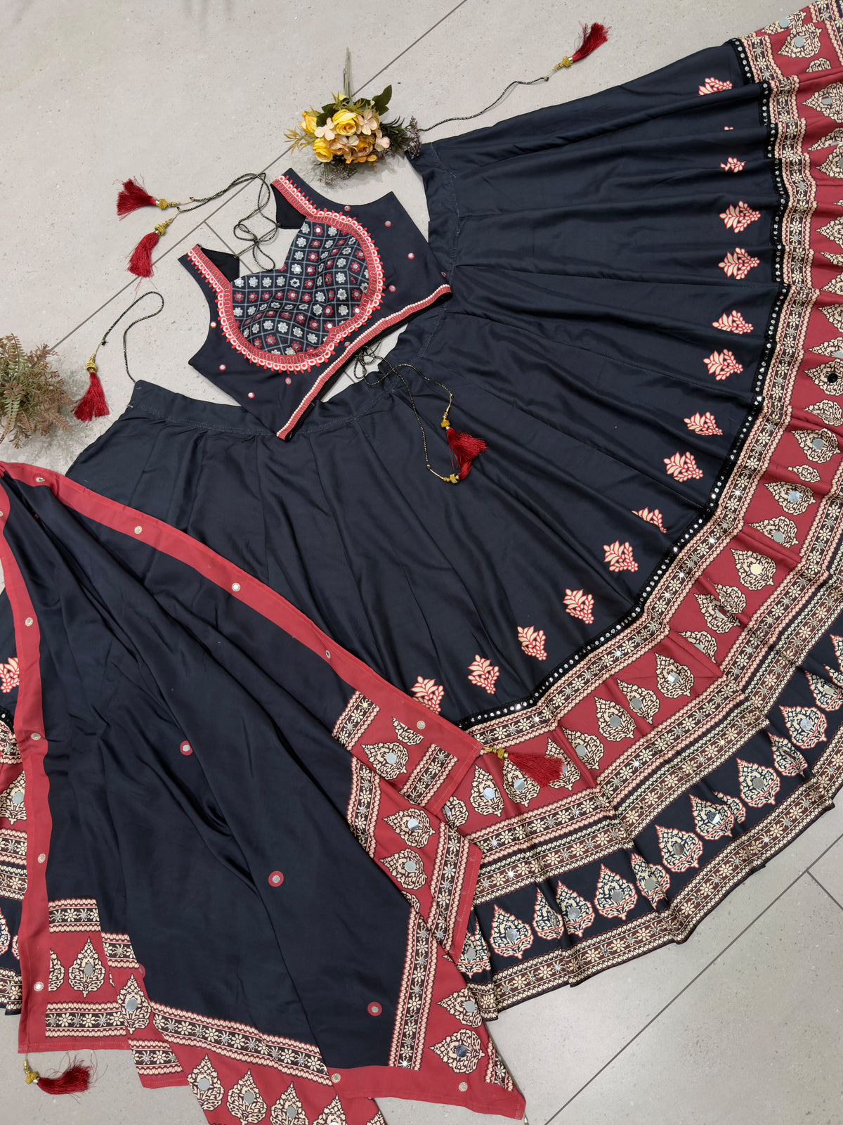 Navratri Edit: Designer Black Real Mirror Lehenga Choli