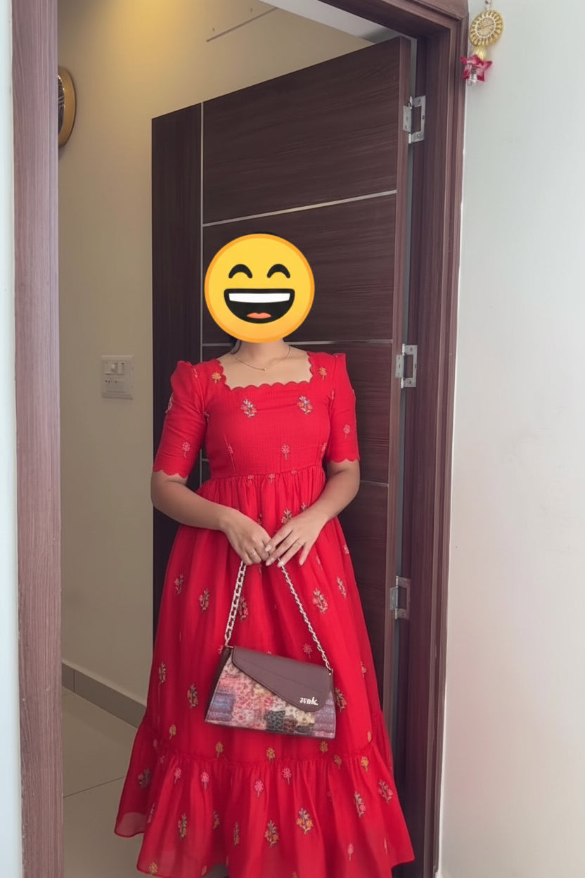 Summer Special Floral Embroidery Kota Maxi Dress