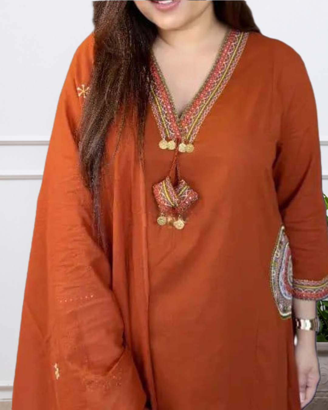 Premium Embroidered Dhabu Cotton Kurta 3-piece Set