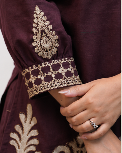 Unique Wine Embroidered Co-ord Set