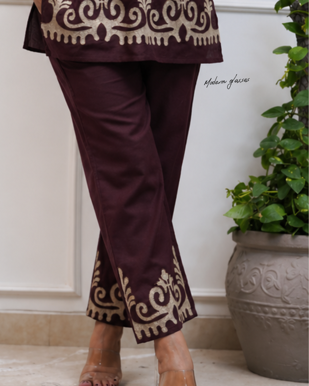Unique Wine Embroidered Co-ord Set