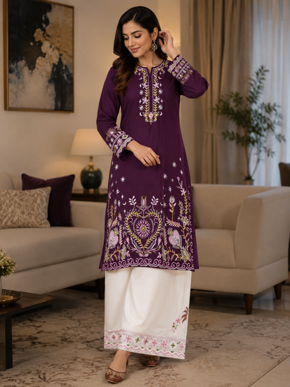 Stylish Purple Rayon Cotton Co-ord Set