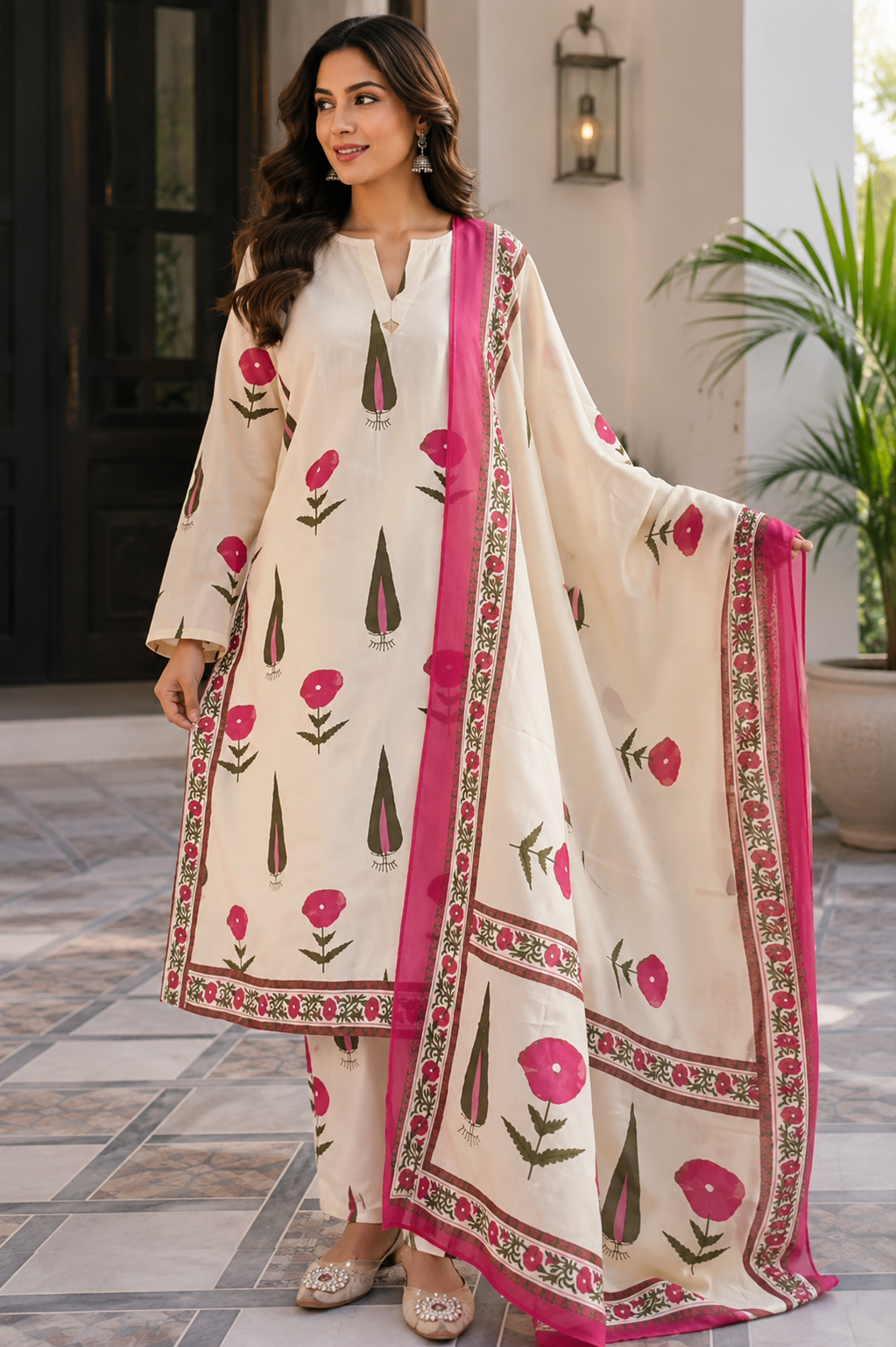 Premium Printed Cotton Kurta Set With Intricate Handwork