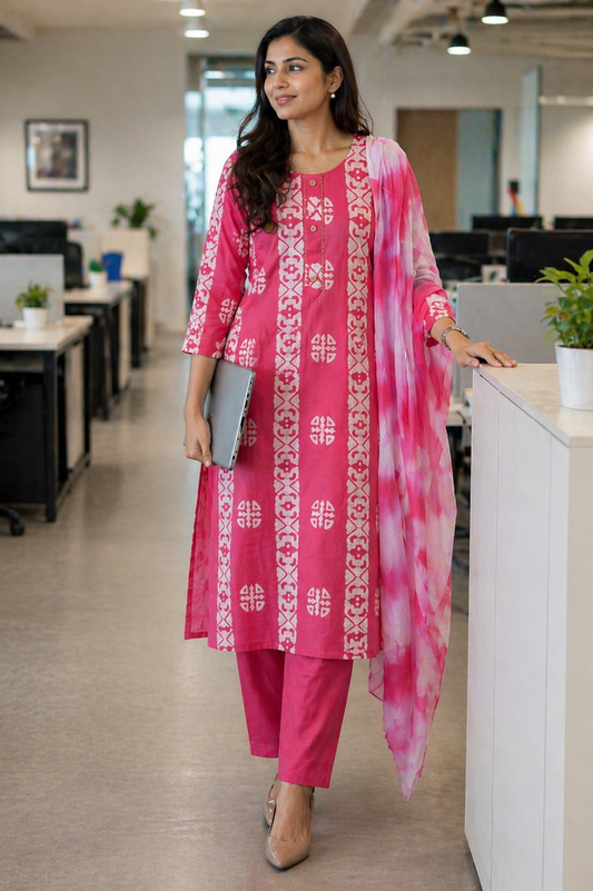 Premium Chanderi Batik Print Kurta Set