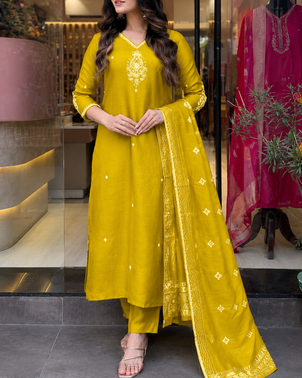 Designer Silk Kurta Set With Handwork Details