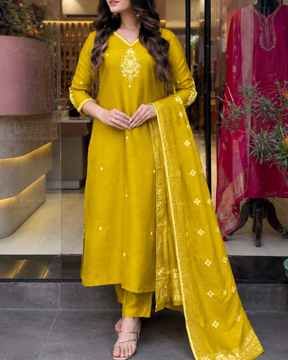 Designer Silk Kurta Set With Handwork Details