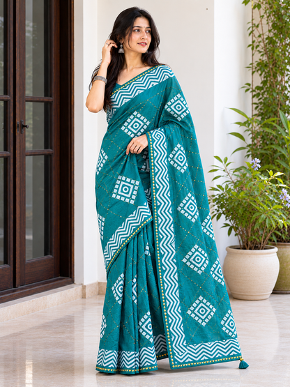 Batik Print Sequin Star Saree