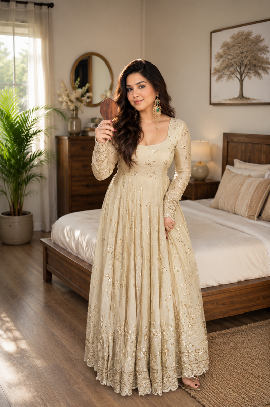 Trending Chinon Silk Gown Set