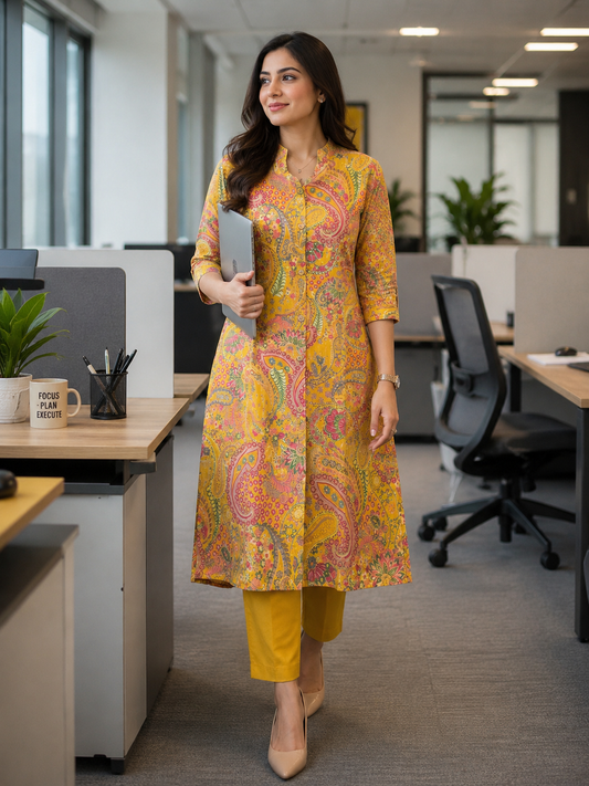 Elegant Printed Bamboo Cotton Kurta Set