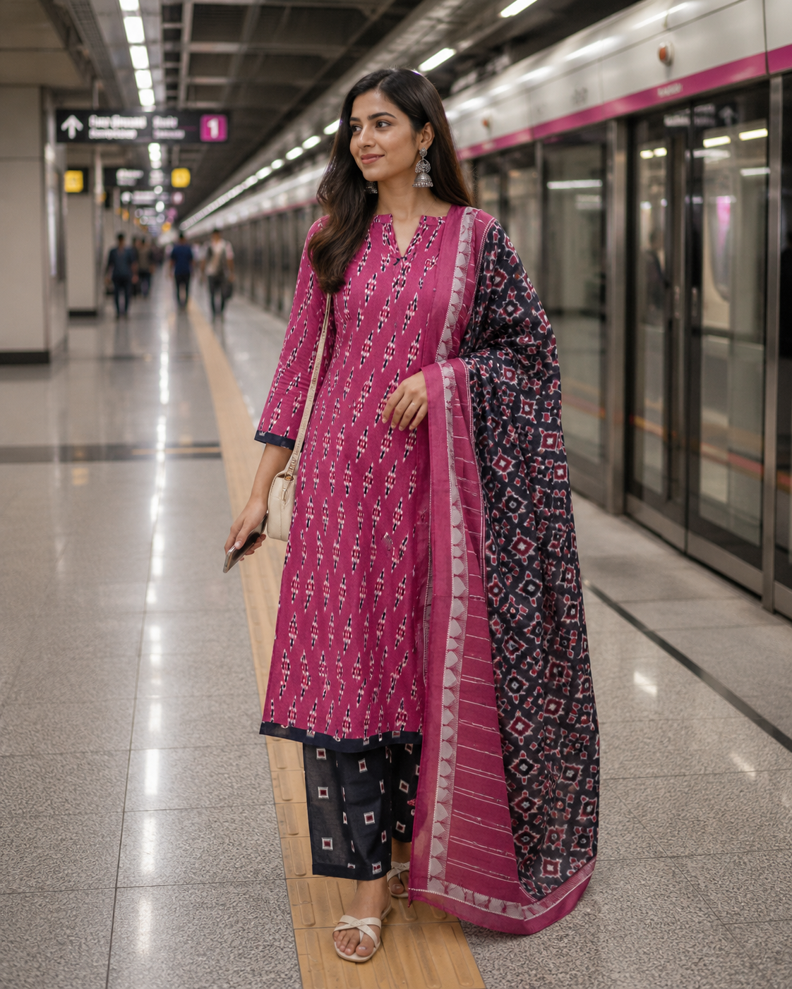 Premium Ikkat Print Cotton Kurta 3-Piece Set