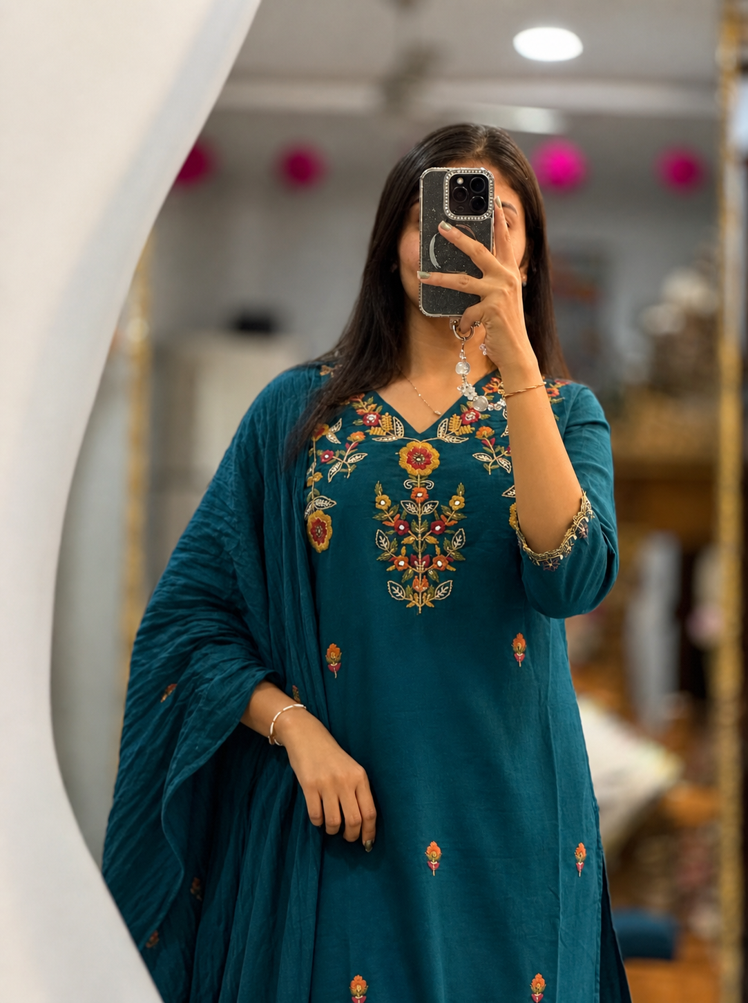 Handwork Embroidery Cotton Kurta 3-Piece Set