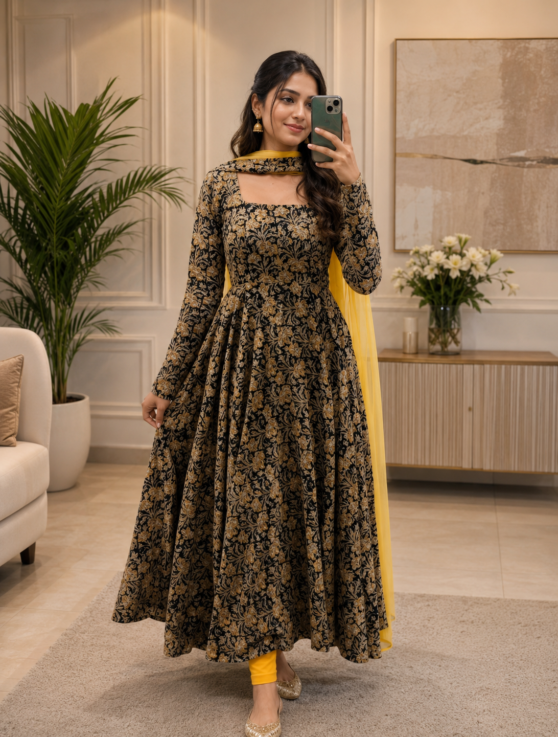 Graceful Kalamkari Anarkali Cotton Kurta Set