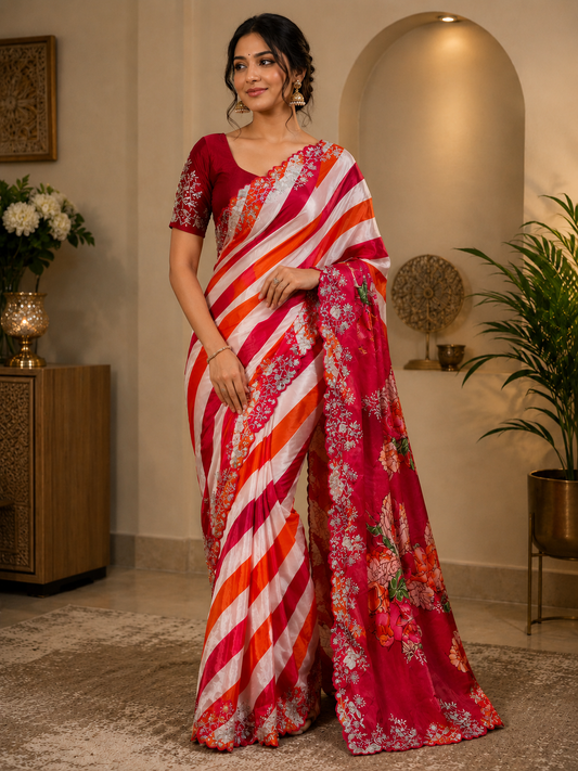 Beautiful Kalamkari-inspired Chinon Saree