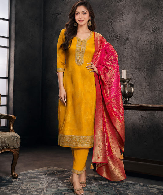 Designer Yellow Banarasi Suit Set