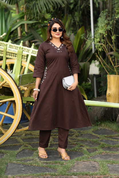 Charming Designer Brown A-line Co-ord Set